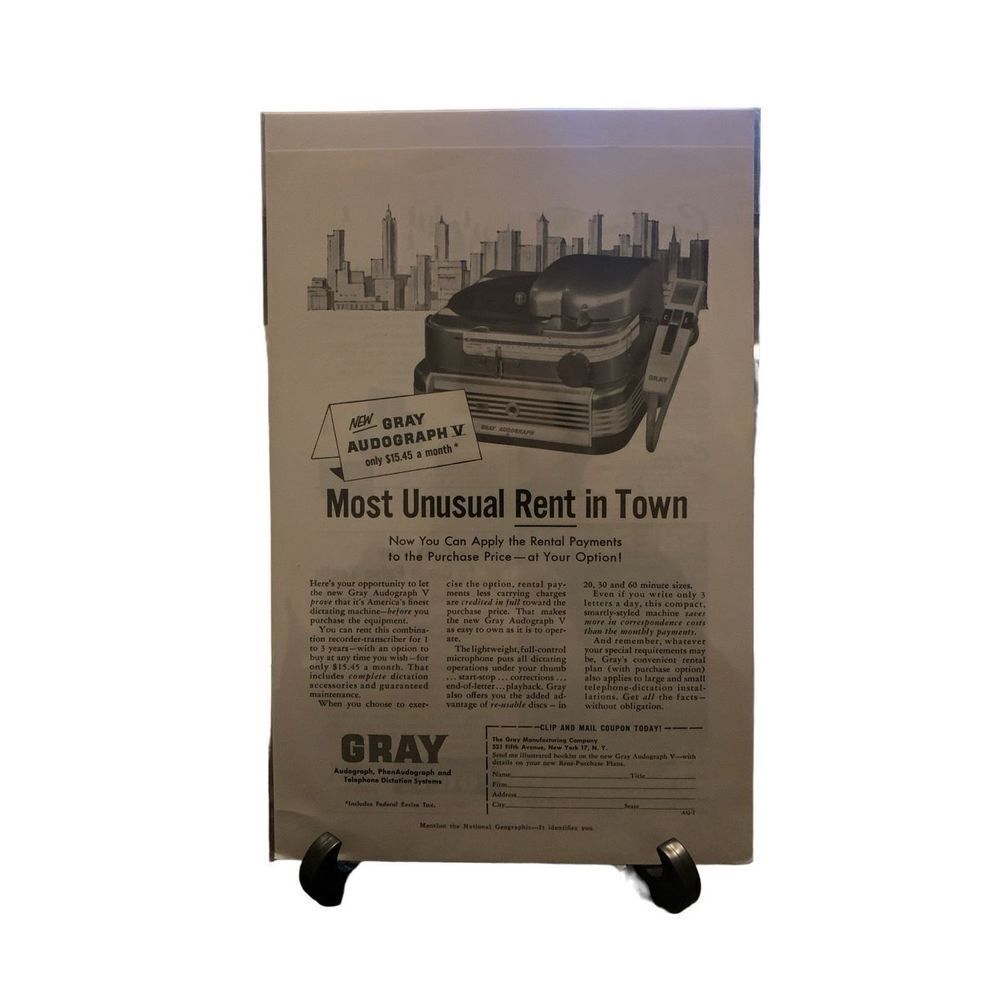 Vintage 1956 Gray Audograph V Telephone Dictation System Ad Advertisment
